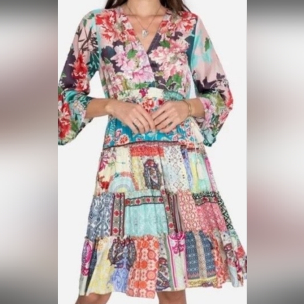 Johnny Was Floral and Geometric Long Sleeve Dress